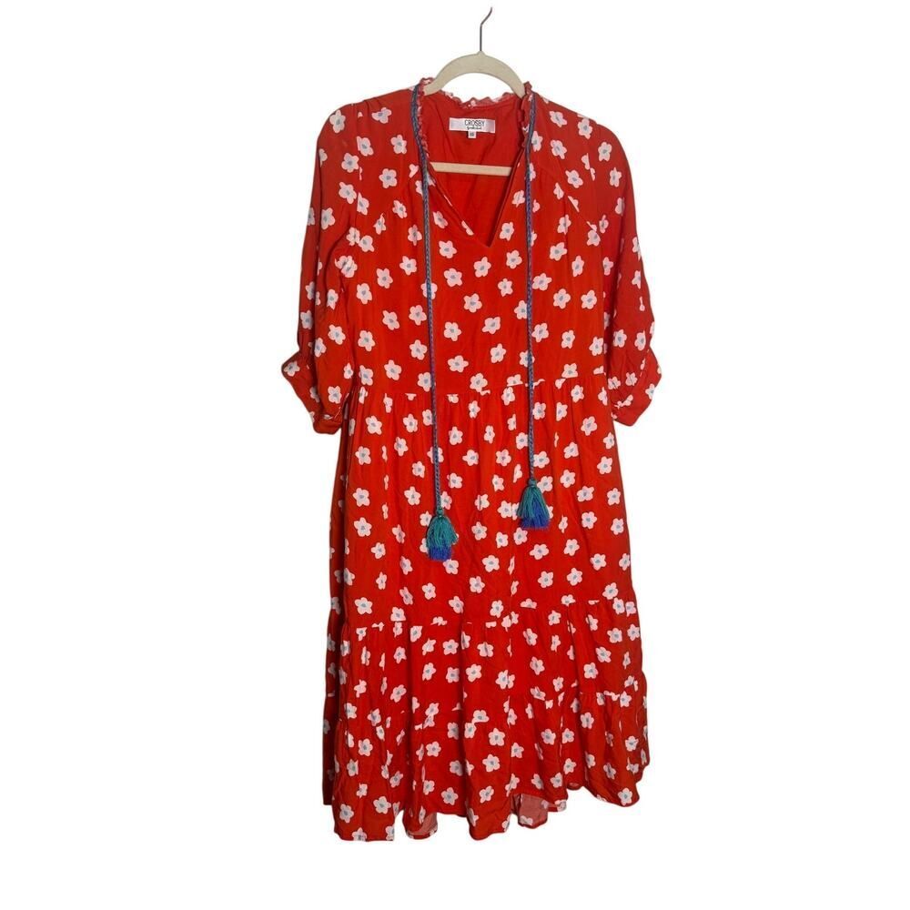Crosby Red Floral Daisy Tassel Midi Dress Sz. XS